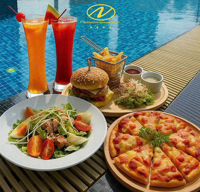 Northern Charm Hotel - Combo Ẩm Thực & Vé Bơi Thư Giãn Cho 1-2 Khách. Voucher 550,000 VNĐ, Còn 495,000 VNĐ, Giảm 10%. Chỉ Có Tại Hotdeal.vn!