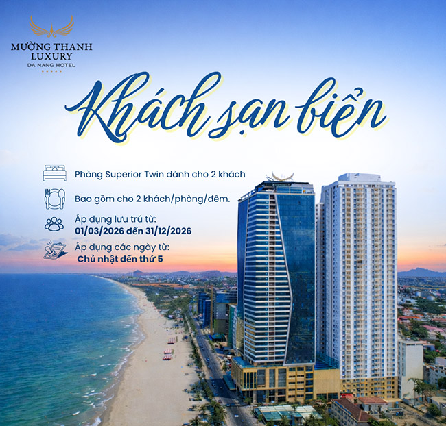 Mường Thanh Luxury Đà Nẵng 5* - Phòng Superior Twin 2N1Đ + Ăn Sáng - 2 Khách. Voucher 2,290,000 VNĐ, Còn 1,450,000 VNĐ, Giảm 37%. Chỉ Có Tại Hotdeal.vn!