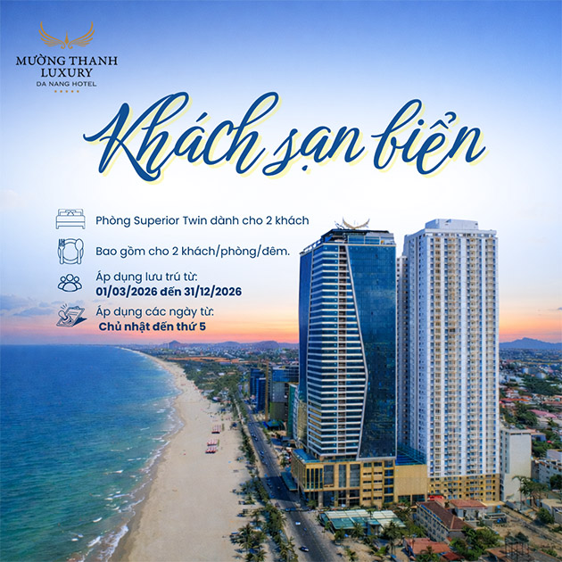 Mường Thanh Luxury Đà Nẵng 5* - Phòng Superior Twin 2N1Đ + Ăn Sáng - 2 Khách. Voucher 2,290,000 VNĐ, Còn 1,450,000 VNĐ, Giảm 37%. Chỉ Có Tại Hotdeal.vn!