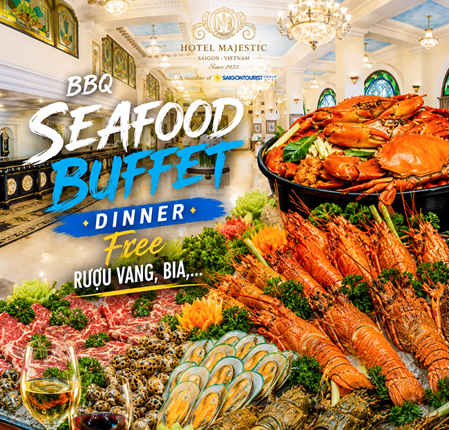 Hotel Majestic Saigon - Buffet BBQ Hải Sản, Tôm Hùm Không Giới Hạn + Rượu Vang, Bia - View Ngắm Sông Sài Gòn. Voucher 1,365,000 VNĐ, Còn 1,160,000 VNĐ, Giảm 15%. Chỉ Có Tại Hotdeal.vn!
