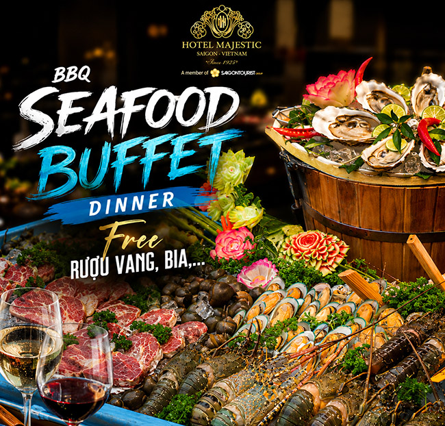 Hotel Majestic Saigon - Buffet BBQ Hải Sản, Tôm Hùm Không Giới Hạn + Rượu Vang, Bia - View Ngắm Sông Sài Gòn. Voucher 1,365,000 VNĐ, Còn 1,160,000 VNĐ, Giảm 15%. Chỉ Có Tại Hotdeal.vn!
