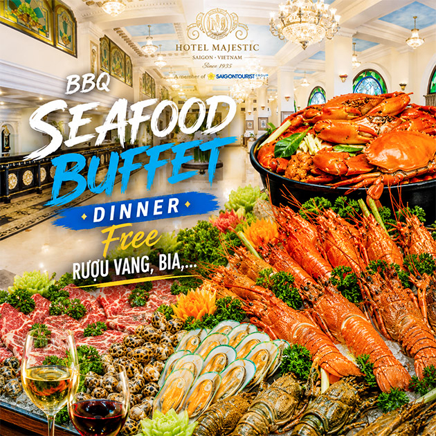 Hotel Majestic Saigon - Buffet BBQ Hải Sản, Tôm Hùm Không Giới Hạn + Rượu Vang, Bia - View Ngắm Sông Sài Gòn. Voucher 1,365,000 VNĐ, Còn 1,160,000 VNĐ, Giảm 15%. Chỉ Có Tại Hotdeal.vn!