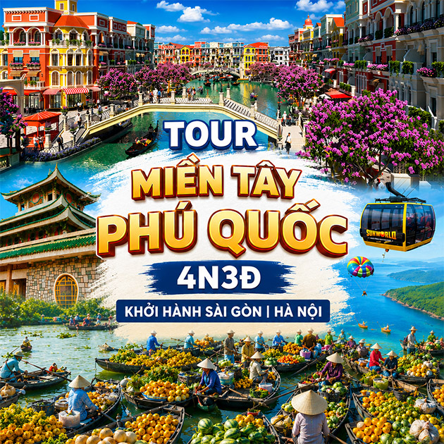 Tour Miền Tây - Phú Quốc 4N3Đ - Du Ngoạn 2 Miền - Khởi Hành Sài Gòn/ Hà Nội. Voucher 5,900,000 VNĐ, Còn 4,990,000 VNĐ, Giảm 15%. Chỉ Có Tại Hotdeal.vn!