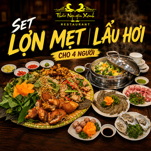 Thảo Nguyên Xanh - Set Lợn Mẹt/ Lẩu Hơi Cho 4 Người. Voucher 560,000 VNĐ, Còn 480,000 VNĐ, Giảm 14%. Chỉ Có Tại Hotdeal.vn!