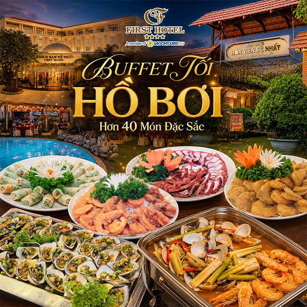 Khách Sạn Đệ Nhất - Buffet Cuối Tuần Sang Xịn Bên Hồ Bơi - Thứ 7 Hàng Tuần. Voucher 349,000 VNĐ, Còn 314,000 VNĐ, Giảm 10%. Chỉ Có Tại Hotdeal.vn!