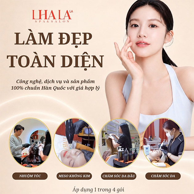 LHALA# Spa & Salon - Nhuộm + Phục Hồi/ Meso Không Kim/ Chăm Sóc Da Đầu. Voucher 1,200,000 VNĐ, Còn 299,000 VNĐ, Giảm 75%. Chỉ Có Tại Hotdeal.vn!