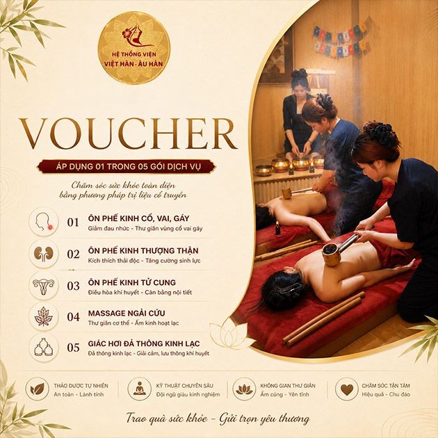 Viện Việt Hàn - Ôn Phế Kinh/ Massage Ngải Cứu/ Giác Hơi 90’. Voucher 900,000 VNĐ, Còn 299,000 VNĐ, Giảm 67%. Chỉ Có Tại Hotdeal.vn!