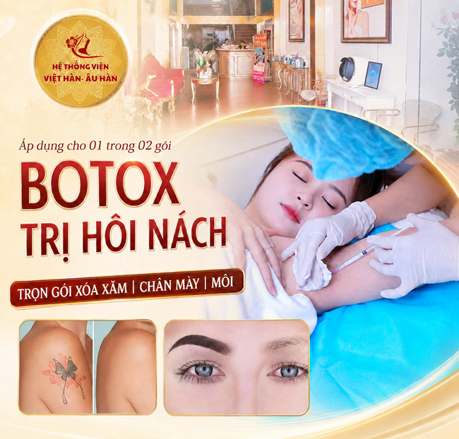 Viện Việt Hàn - Botox Trị Hôi Nách/ Trọn Gói Xóa Xăm/ Chân Mày/ Môi. Voucher 4,000,000 VNĐ, Còn 999,000 VNĐ, Giảm 75%. Chỉ Có Tại Hotdeal.vn!