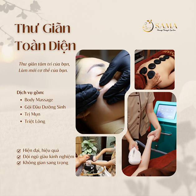 Sama Spa - Massage Body + Ngâm Chân/ Gội Đầu Dưỡng Sinh/ Trị Mụn. Voucher 250,000 VNĐ, Còn 99,000 VNĐ, Giảm 60%. Chỉ Có Tại Hotdeal.vn!