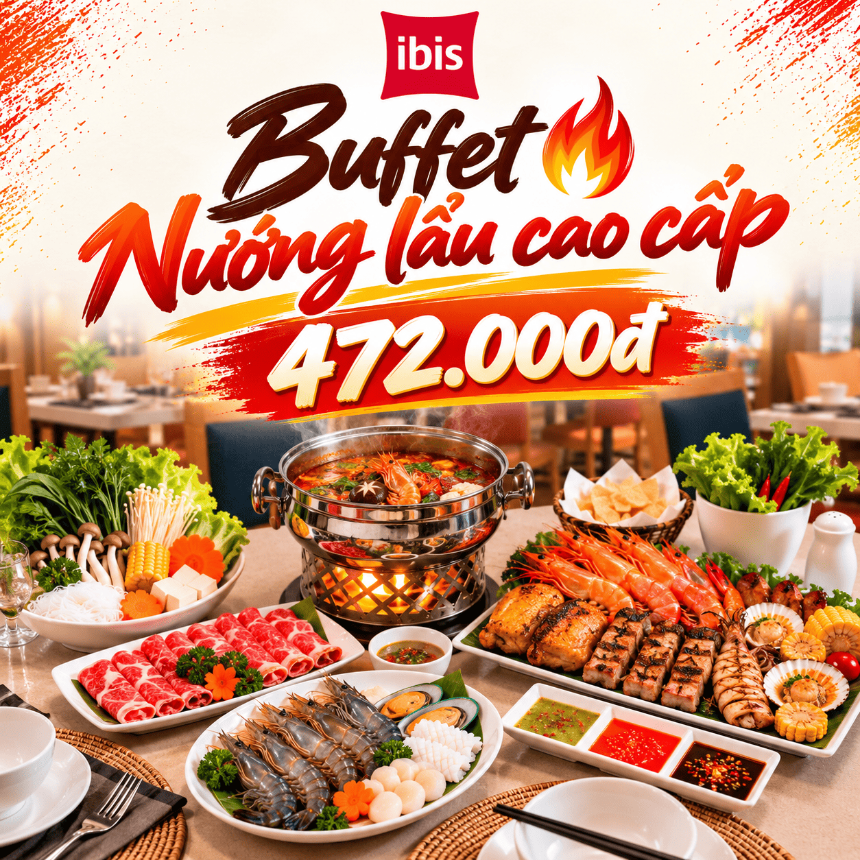 Ibis Saigon South - Buffet Hải Sản, Thịt Nướng & Lẩu Cao Cấp - Thứ 6 Hàng Tuần. Voucher 589,680 VNĐ, Còn 472,000 VNĐ, Giảm 20%. Chỉ Có Tại Hotdeal.vn!